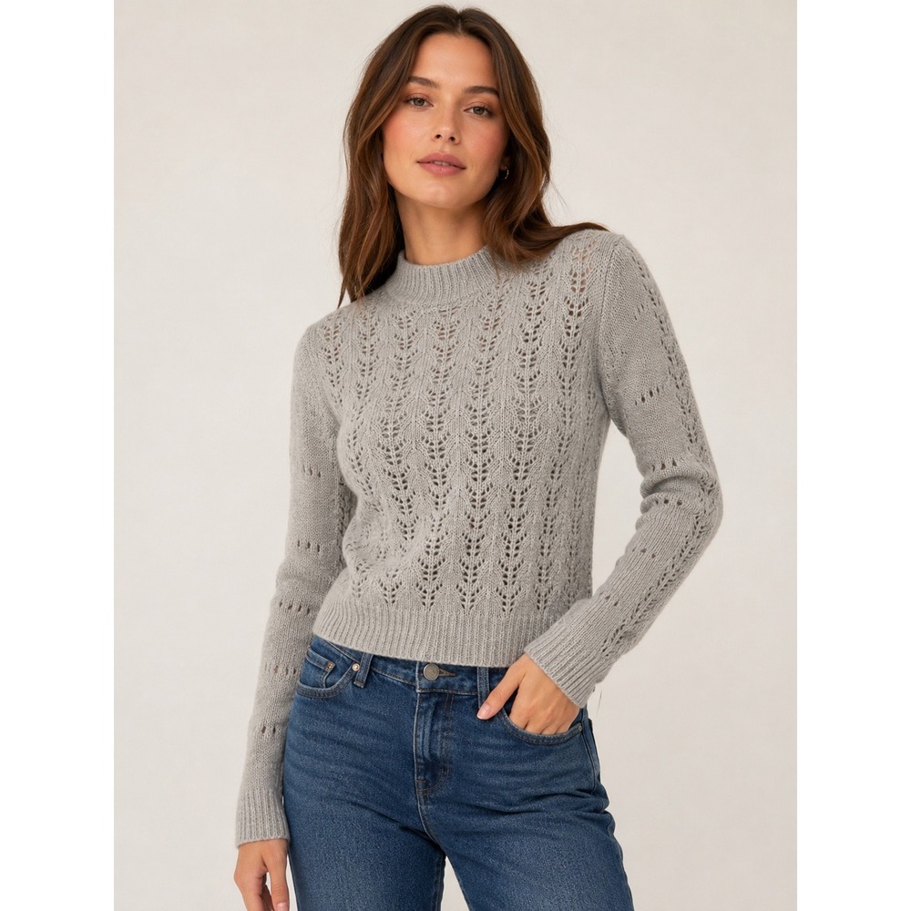 English Factory Pointelle Knit Sweater Heather Gray‎ Mock Neck Wool Blend S NWT